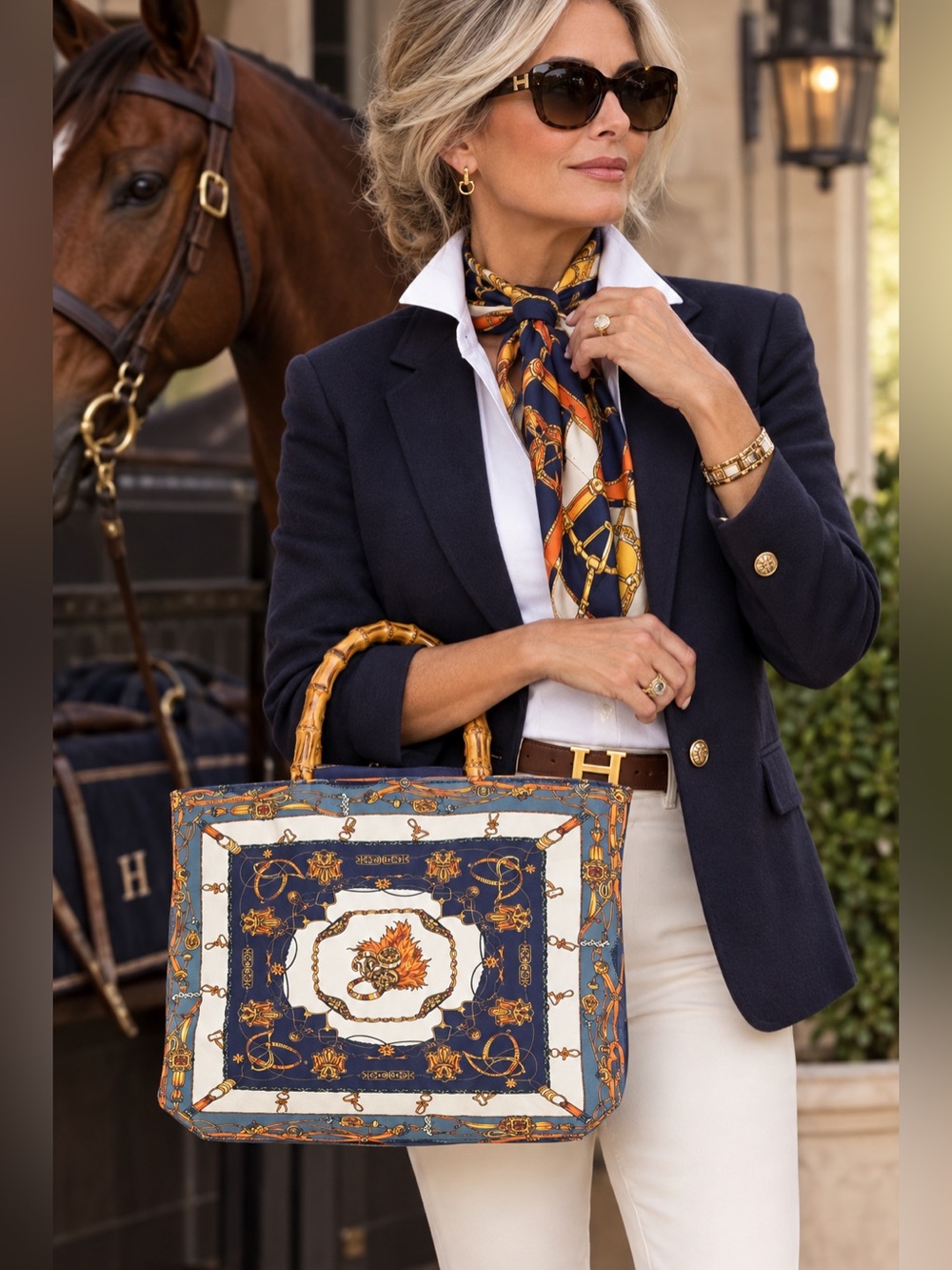 Designer-Style Navy & White canvas 
Coated tote bag. Gucci & Hermes 
Vibes NIP